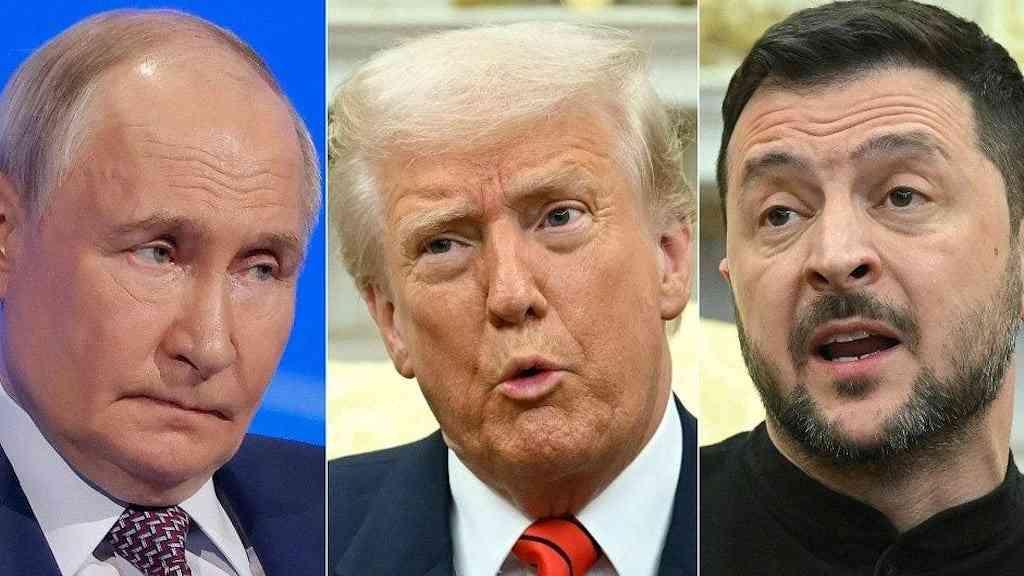 Rússia rebate Trump e afirma que guerra prossegue | Putin, Trump e Zelensky