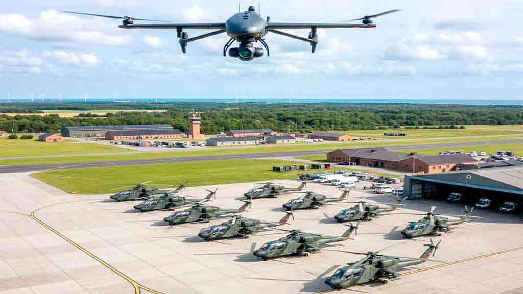 Dinamarca proíbe voos civis de drones, diante ameaça a bases militares | Um drone sobrevoa instalação militar na Dinamarca
