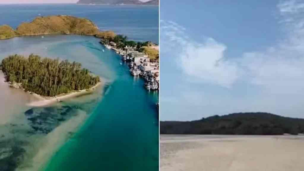 Fenômeno natural surpreende visitantes na Ilha do Japonês | Ilha do Japonês, atração turística de Cabo Frio, ficou mais seca que o normal e visual chamou a atenção