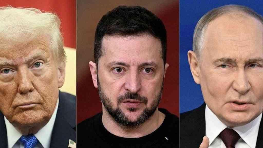 Zelensky se diz pronto para encontro entre Trump e Putin | Presidentes Donald Trump (EUA), Volodymyr Zelensky (Ucrânia) e Vladimir Putin (Rússia)