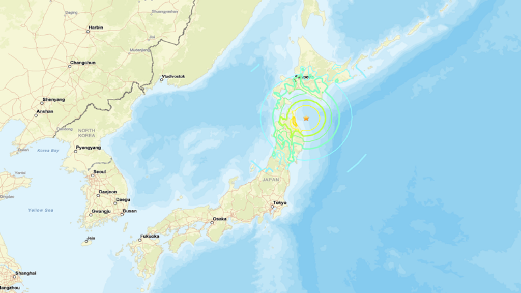 Terremoto atinge costa do Japão e provoca alerta de tsunami | Mapa do USGS mostra local de terremoto na costa do Japão
