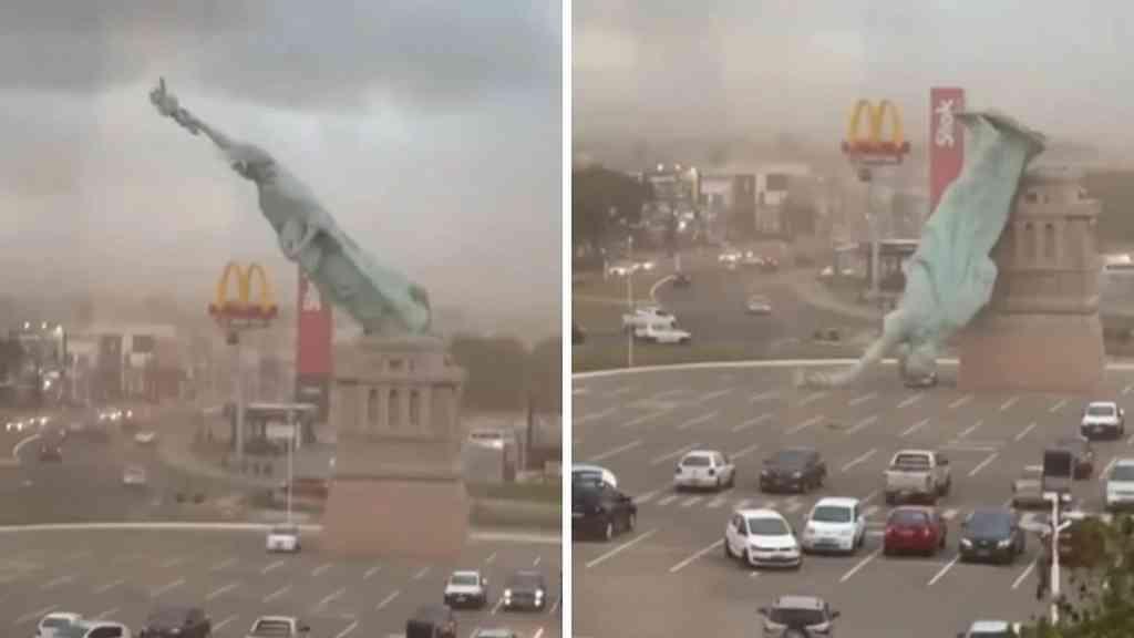 Vistoria vai apurar queda de réplica da Estátua da Liberdade no RS | Queda de réplica da Estátua da Liberdade no RS será apurada