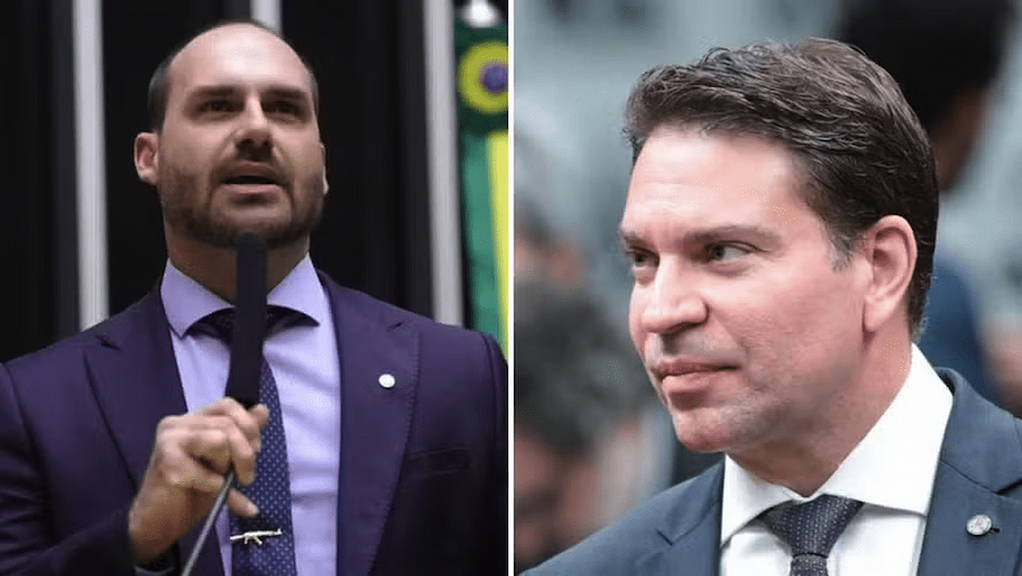 Câmara cancela passaportes diplomáticos de Eduardo Bolsonaro e Ramagem | Após cassação, Câmara revoga passaportes diplomáticos de Eduardo Bolsonaro e Ramagem