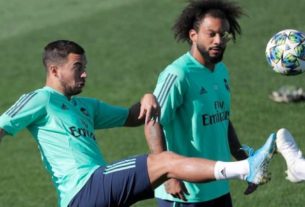 Hazard e Marcelo durante treinamento do Real Madrid