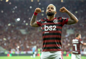 Gabigol marcou os dois gols da partida contra o River Plate, na decisão da Taça Libertadores