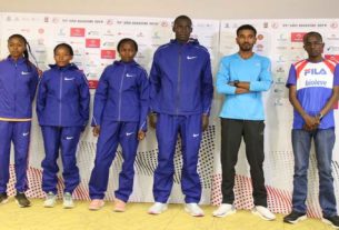 Os atletas Pauline Kamulu, Sheila Chelangat, Brigid Kosgei, Edwin Rotich, Dawit Admasu e Titus Ekiru