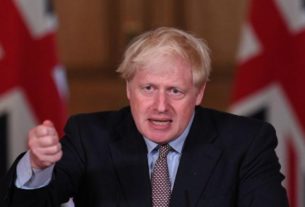 Premiê britânico, Boris Johnson, durante coletiva de imprensa virtual